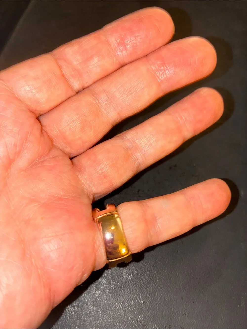 Gold-Tone Stretch Ring with Peach Cabochon Center